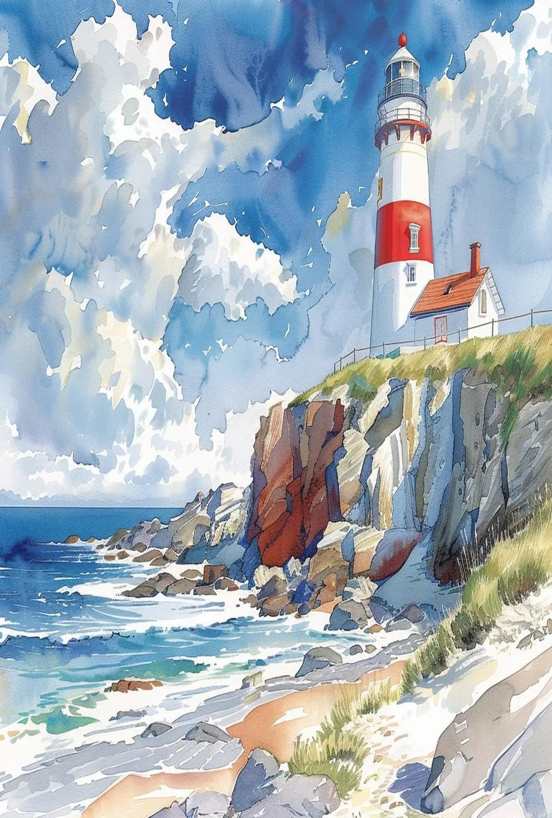 Coastal Lighthouse Tranquility Art Print - Artistic Poster PosterGoat