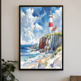 Coastal Lighthouse Tranquility Art Print - Artistic Poster PosterGoat