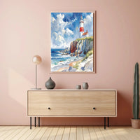 Coastal Lighthouse Tranquility Art Print - Artistic Poster PosterGoat