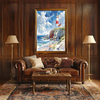 Coastal Lighthouse Tranquility Art Print - Artistic Poster PosterGoat
