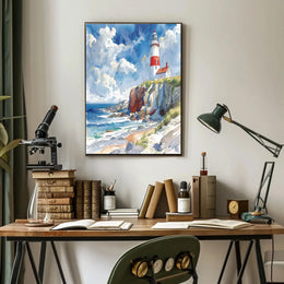 Coastal Lighthouse Tranquility Art Print - Artistic Poster PosterGoat
