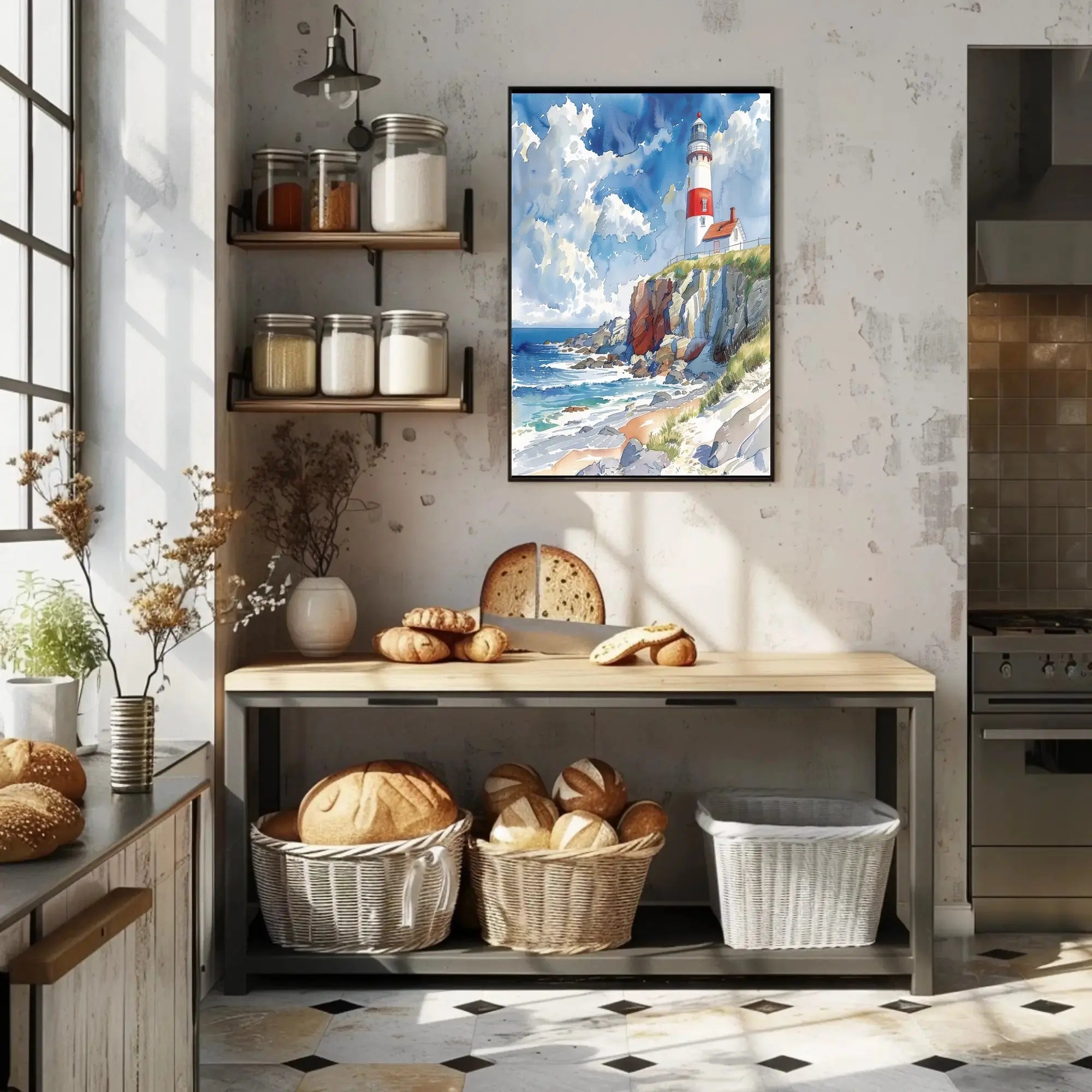 Coastal Lighthouse Tranquility Art Print - Artistic Poster PosterGoat
