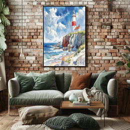 Coastal Lighthouse Tranquility Art Print - Artistic Poster PosterGoat