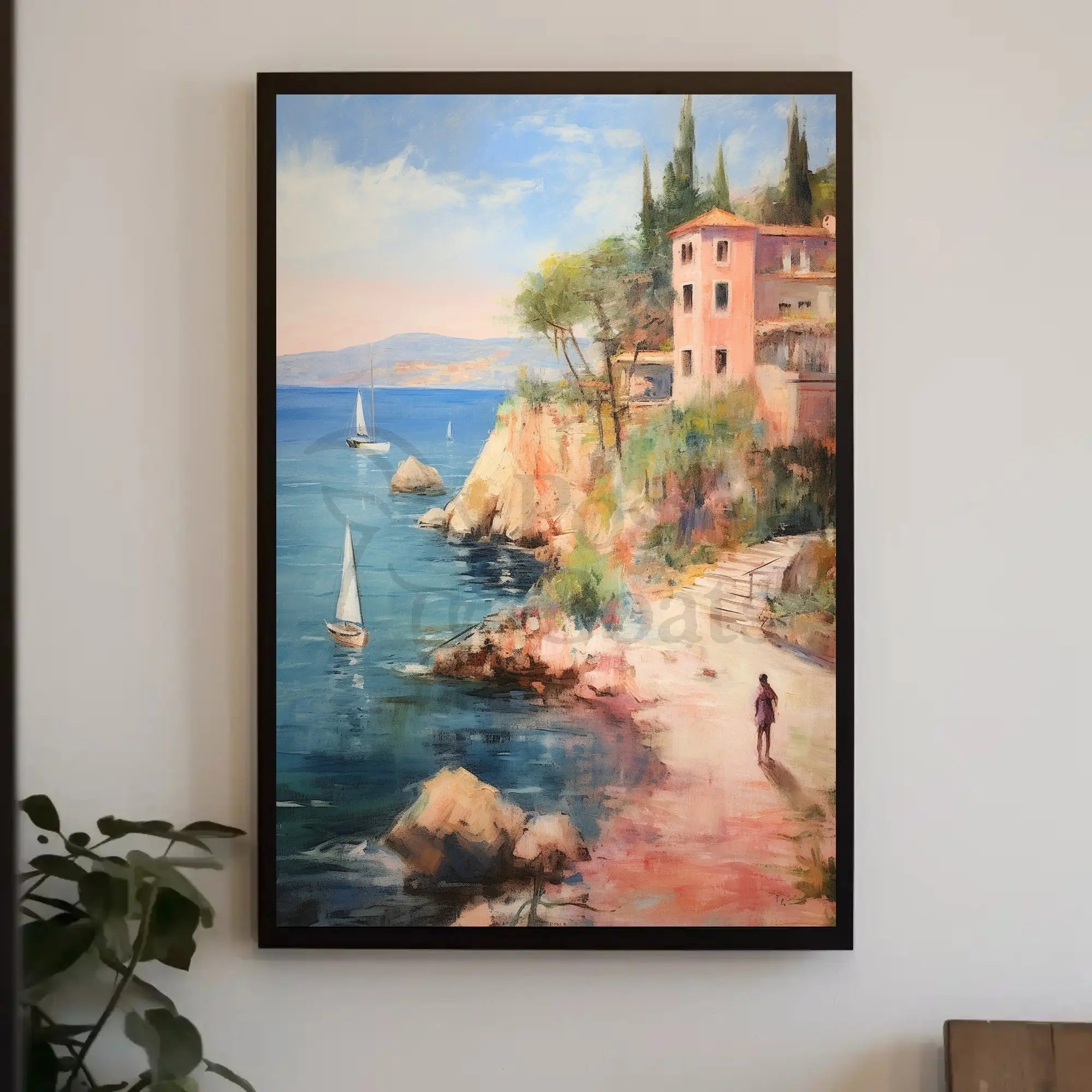 Coastal Retreat in Mediterranean Impressionistic Artistic Poster PosterGoat