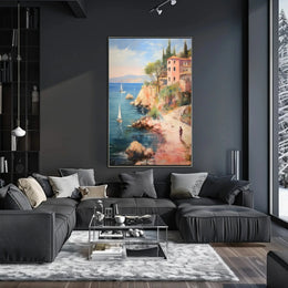 Coastal Retreat in Mediterranean Impressionistic Artistic Poster PosterGoat