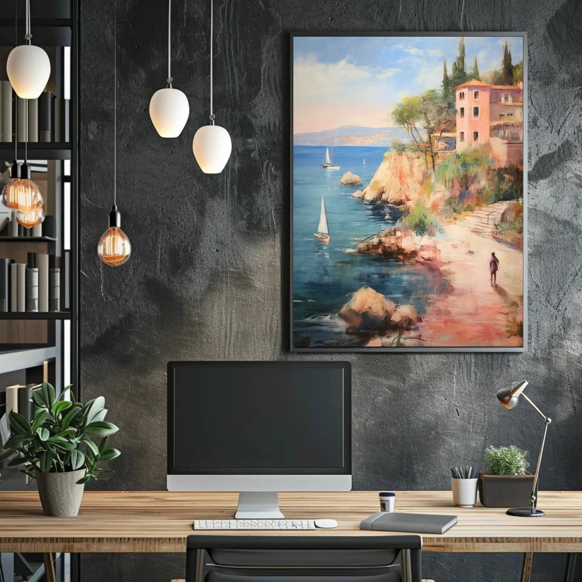 Coastal Retreat in Mediterranean Impressionistic Artistic Poster PosterGoat