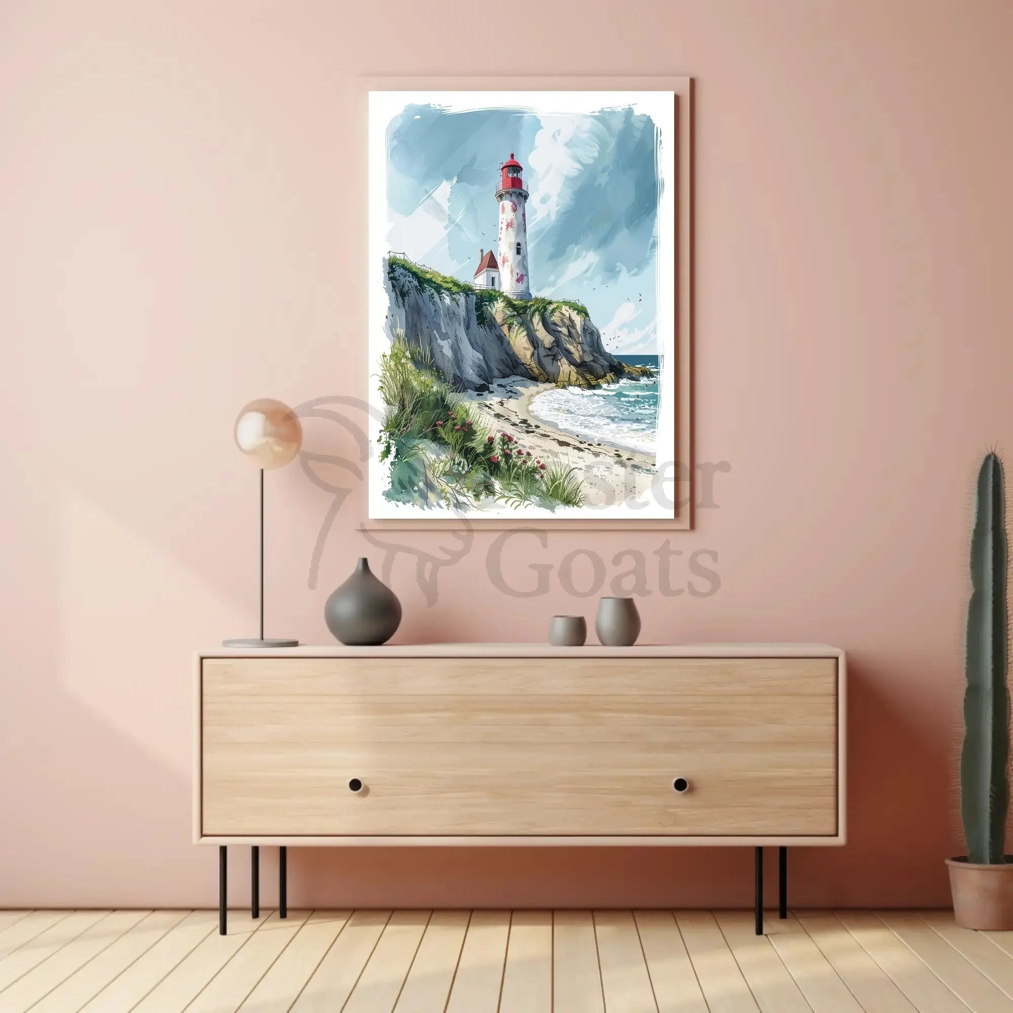 Coastal Scene with Lighthouse in Artistic Travel Poster PosterGoat