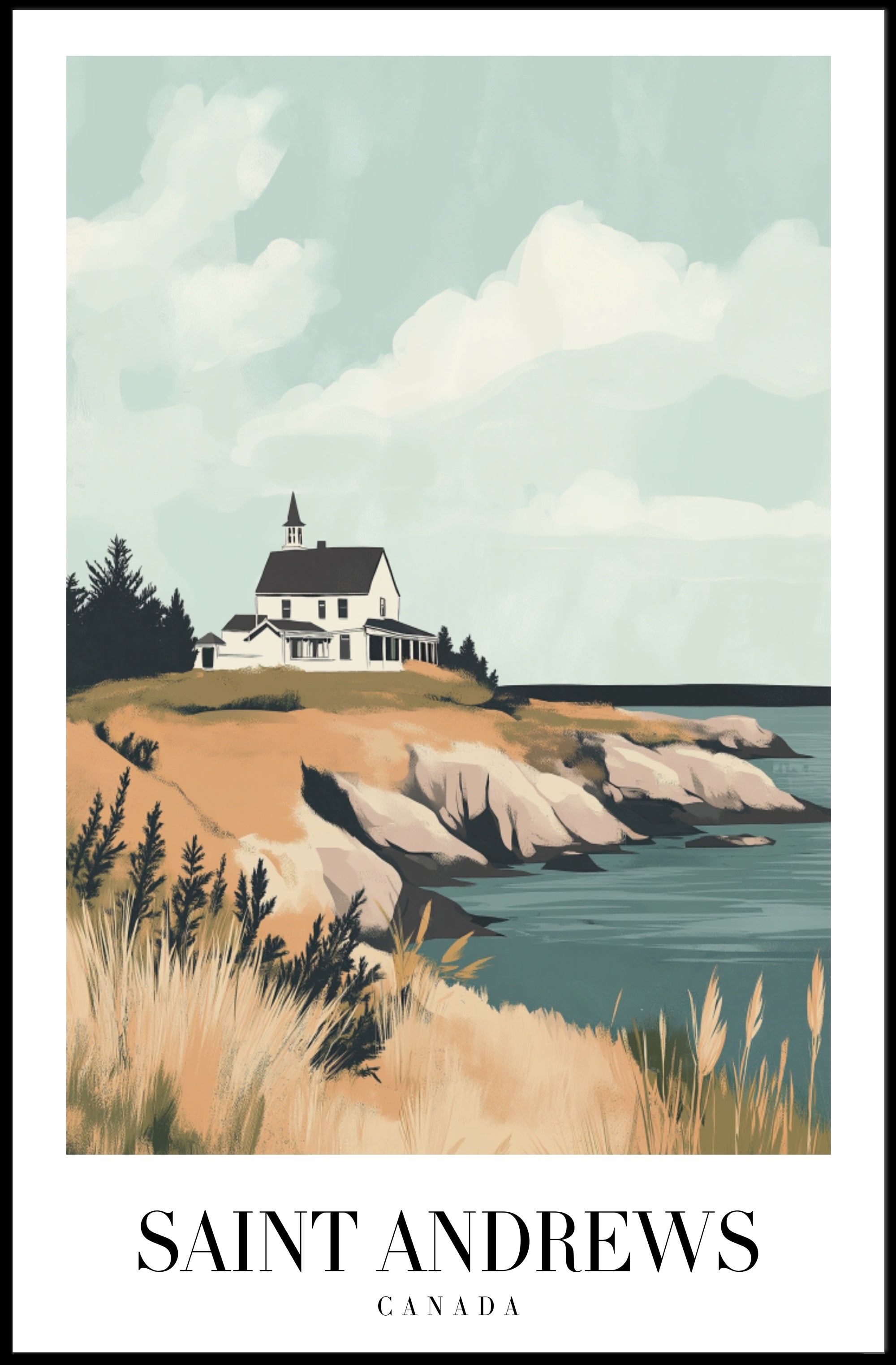 Coastal Serenity Art Print: Travel Poster PosterGoat