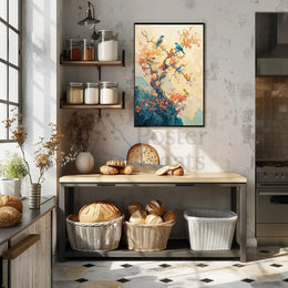 Colorful Birds on Tree: Artistic Asian-Inspired Poster PosterGoat