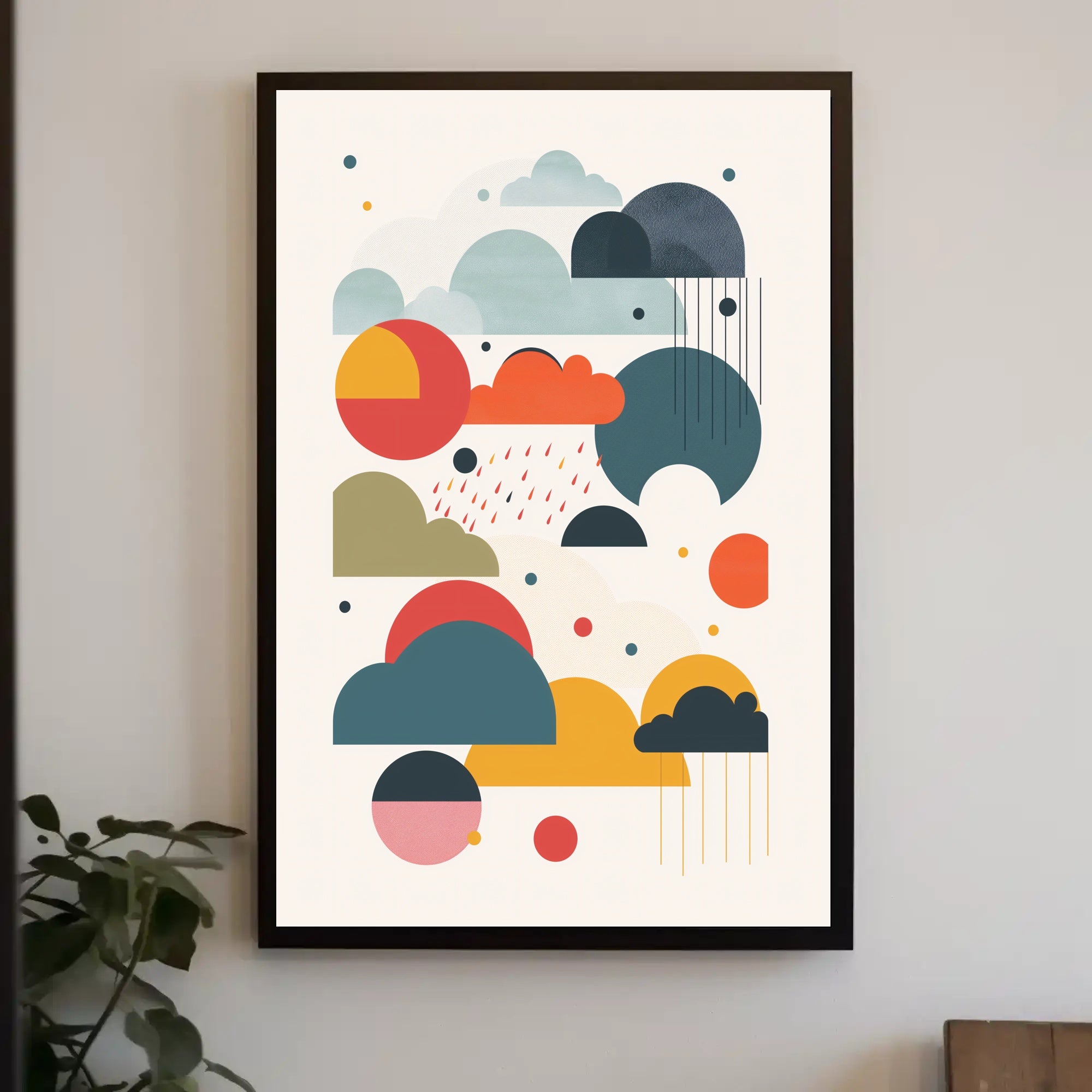 Colorful Geometric Cloud and Raindrop Abstract Artistic Poster PosterGoat