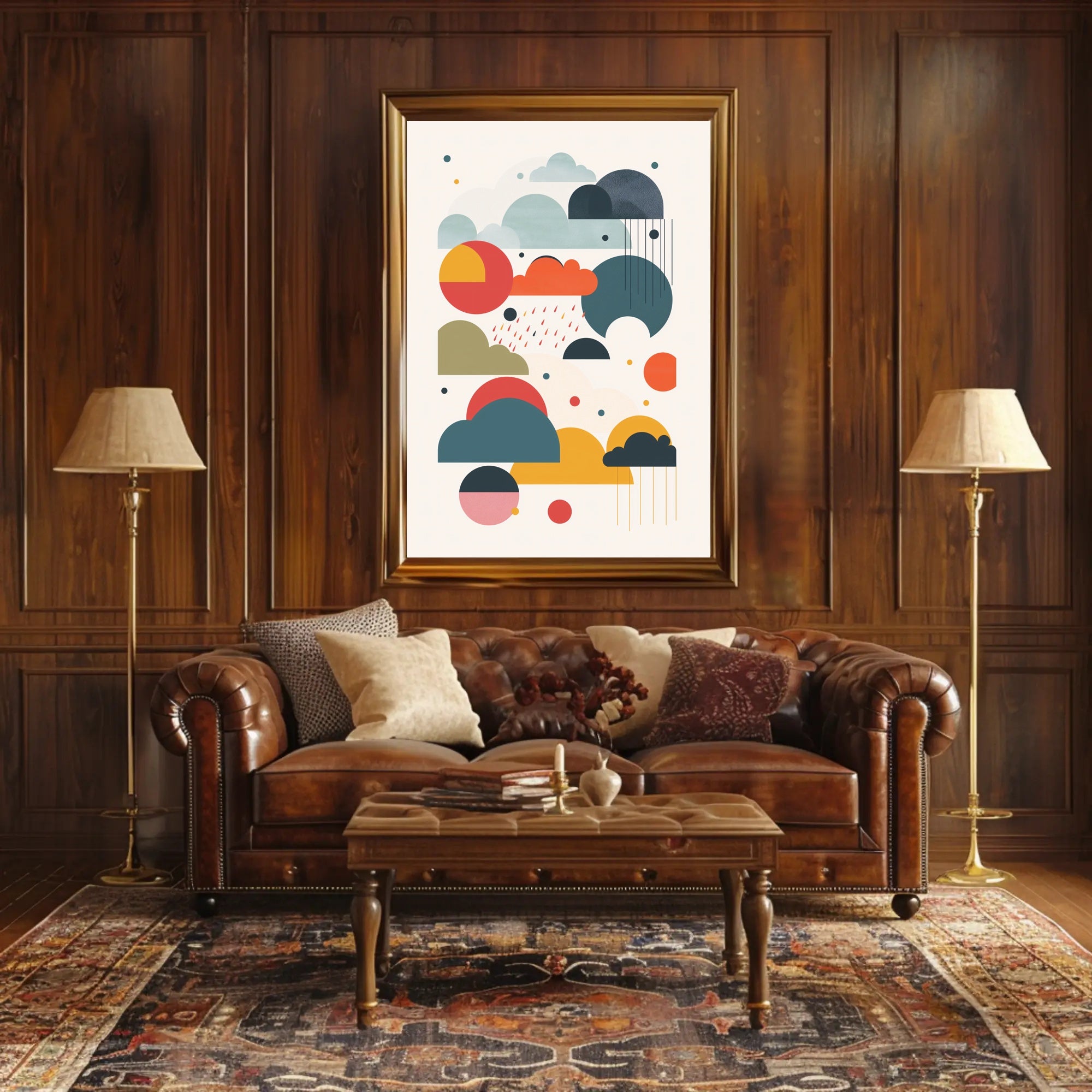 Colorful Geometric Cloud and Raindrop Abstract Artistic Poster PosterGoat