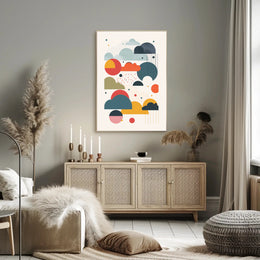 Colorful Geometric Cloud and Raindrop Abstract Artistic Poster PosterGoat