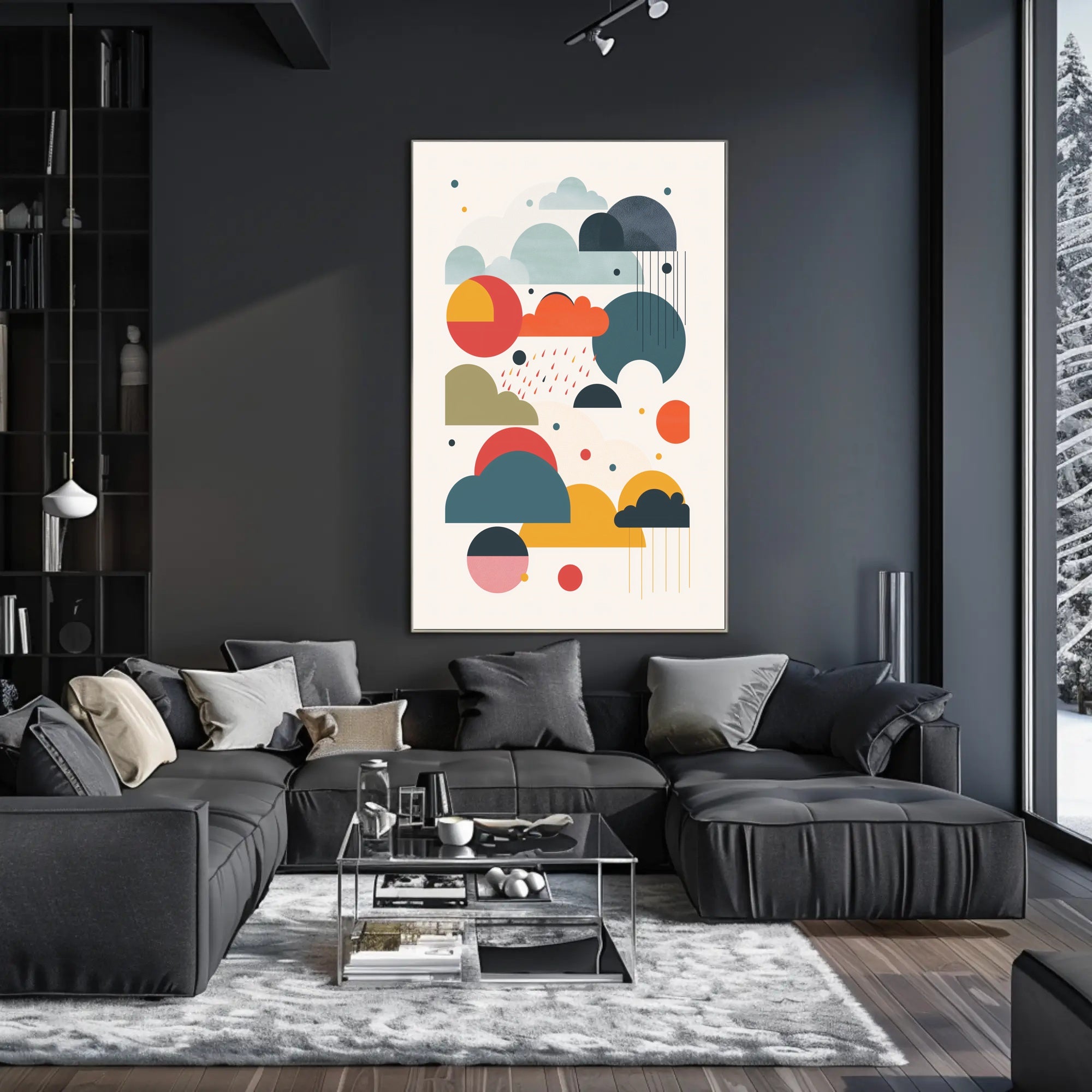 Colorful Geometric Cloud and Raindrop Abstract Artistic Poster PosterGoat