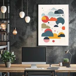 Colorful Geometric Cloud and Raindrop Abstract Artistic Poster PosterGoat