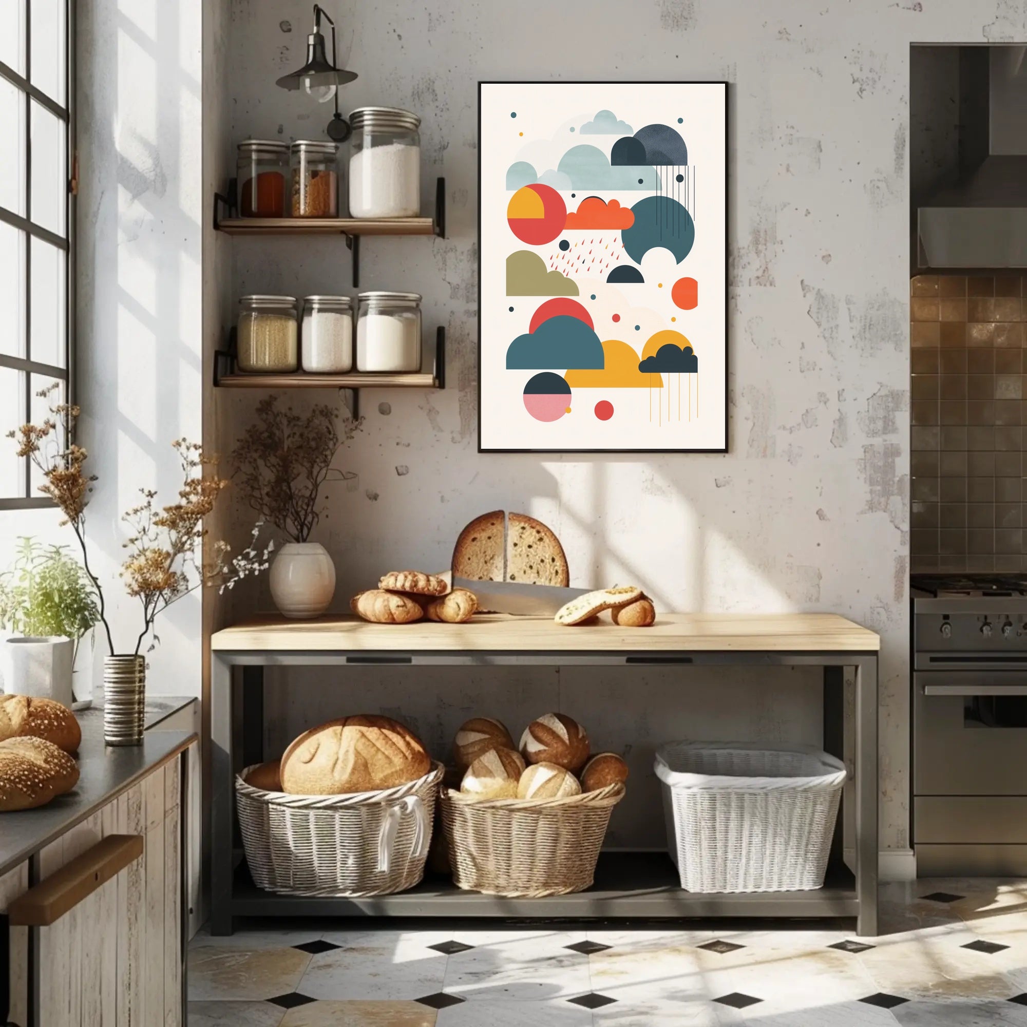 Colorful Geometric Cloud and Raindrop Abstract Artistic Poster PosterGoat
