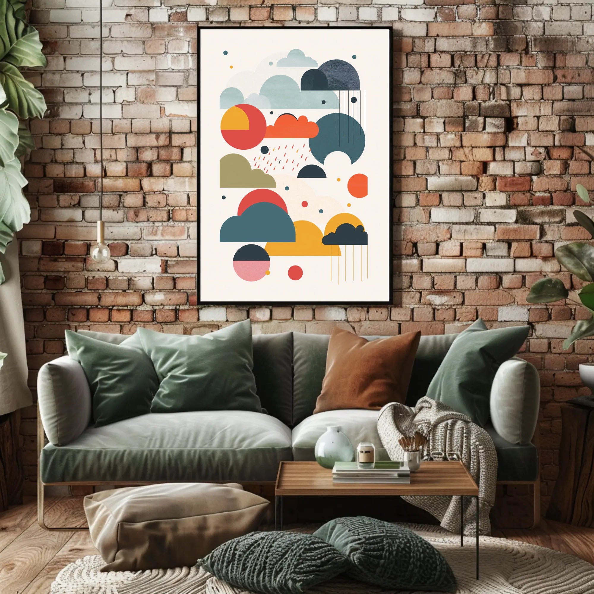 Colorful Geometric Cloud and Raindrop Abstract Artistic Poster PosterGoat