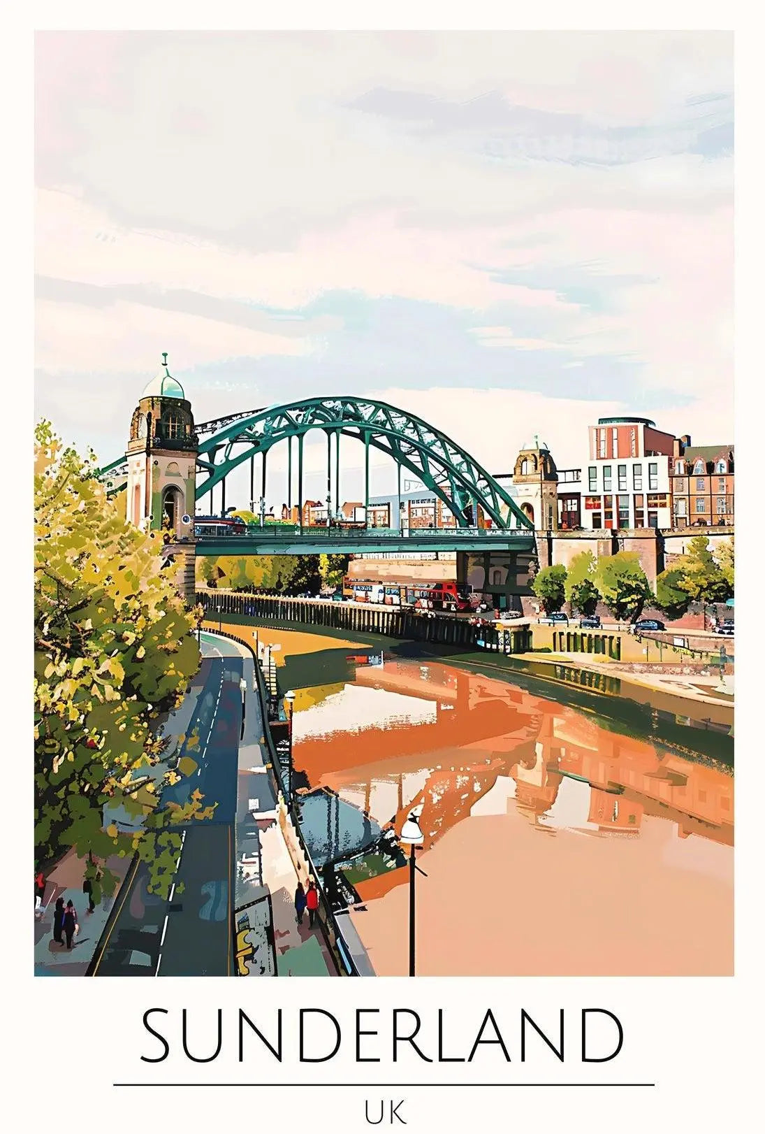 Colorful Sunderland Bridge Urban Scene Travel Poster PosterGoat