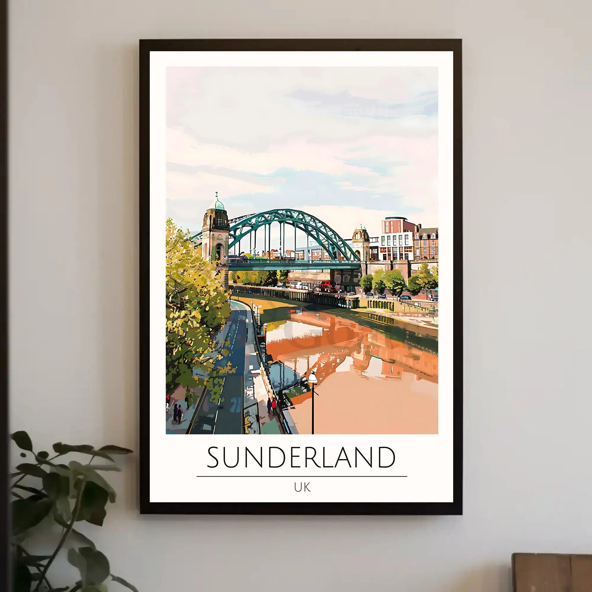 Colorful Sunderland Bridge Urban Scene Travel Poster PosterGoat