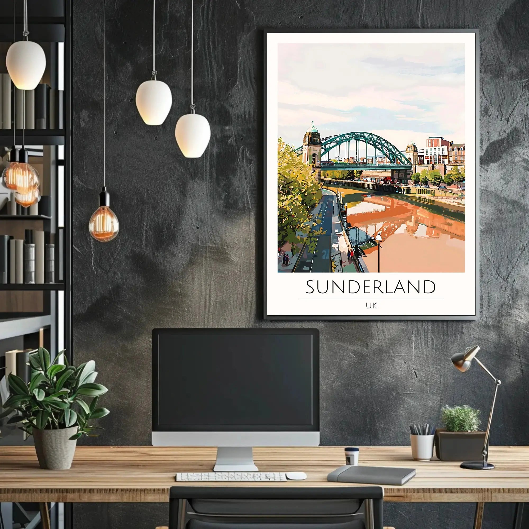Colorful Sunderland Bridge Urban Scene Travel Poster PosterGoat
