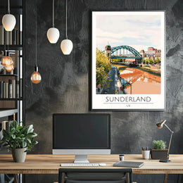 Colorful Sunderland Bridge Urban Scene Travel Poster PosterGoat