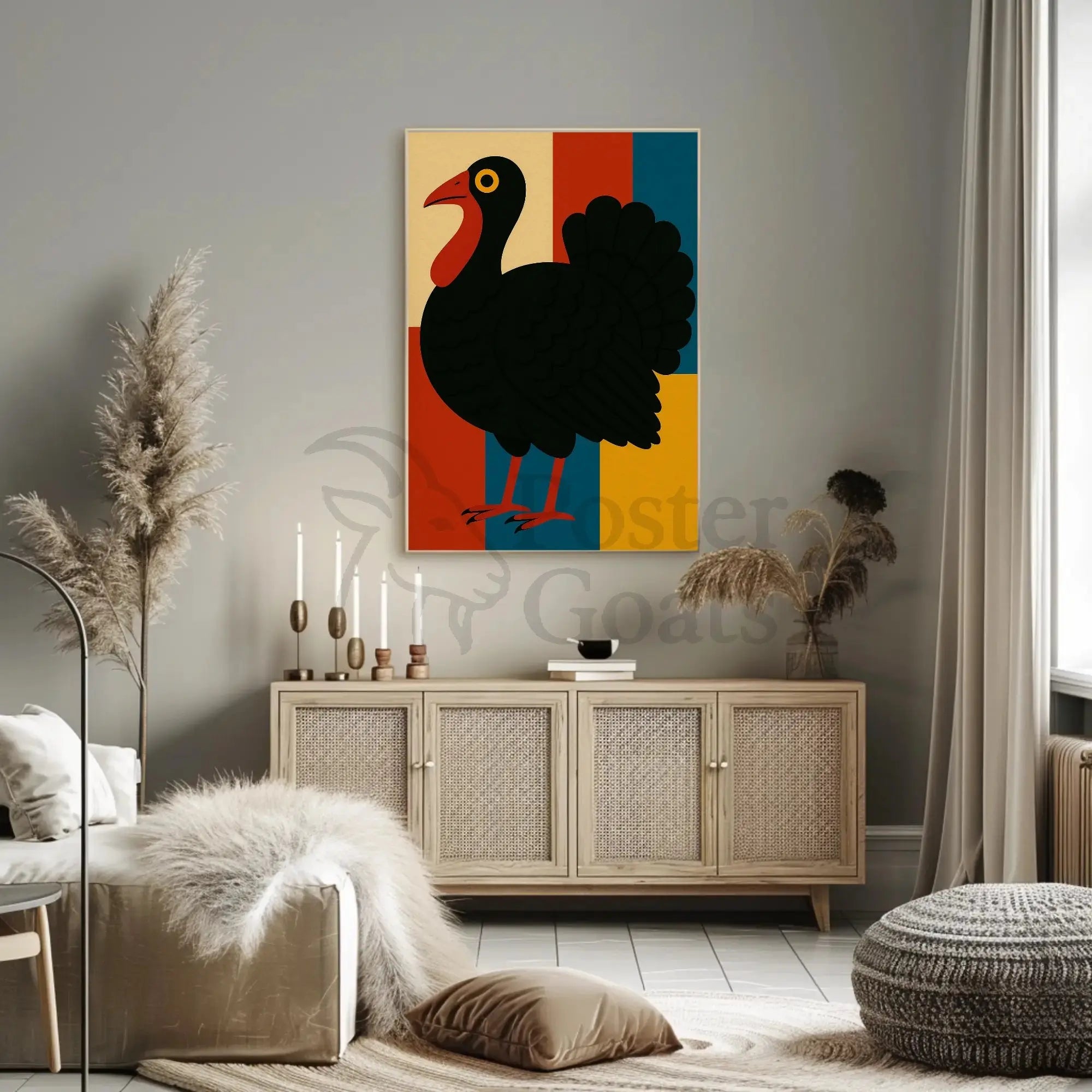 Colorful Turkey Art Celebrates Autumn and Harvest Animal Poster PosterGoat