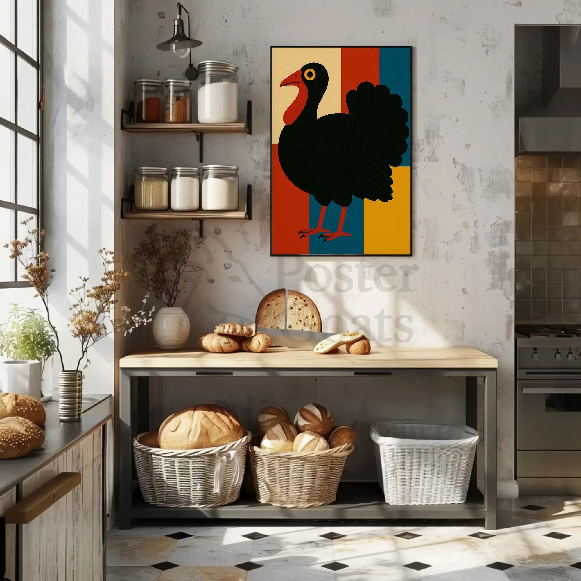 Colorful Turkey Art Celebrates Autumn and Harvest Animal Poster PosterGoat