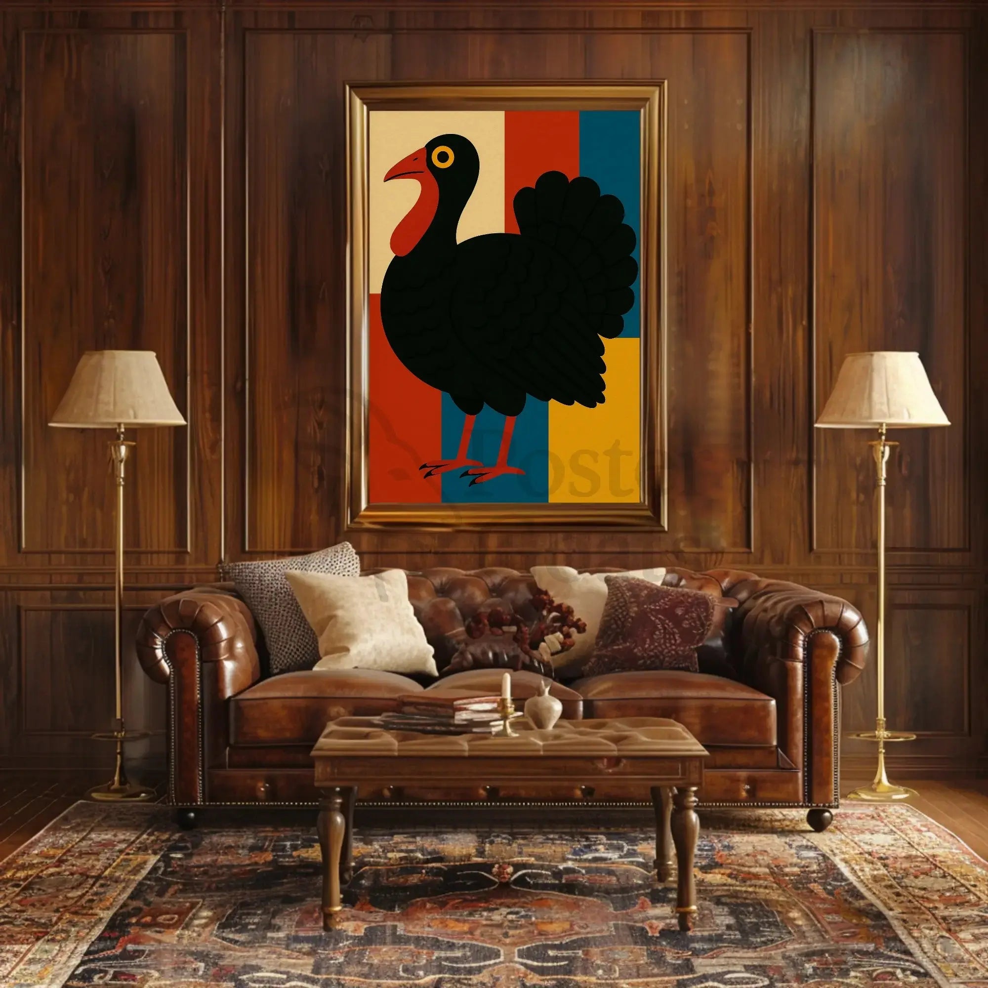 Colorful Turkey Art Celebrates Autumn and Harvest Animal Poster PosterGoat