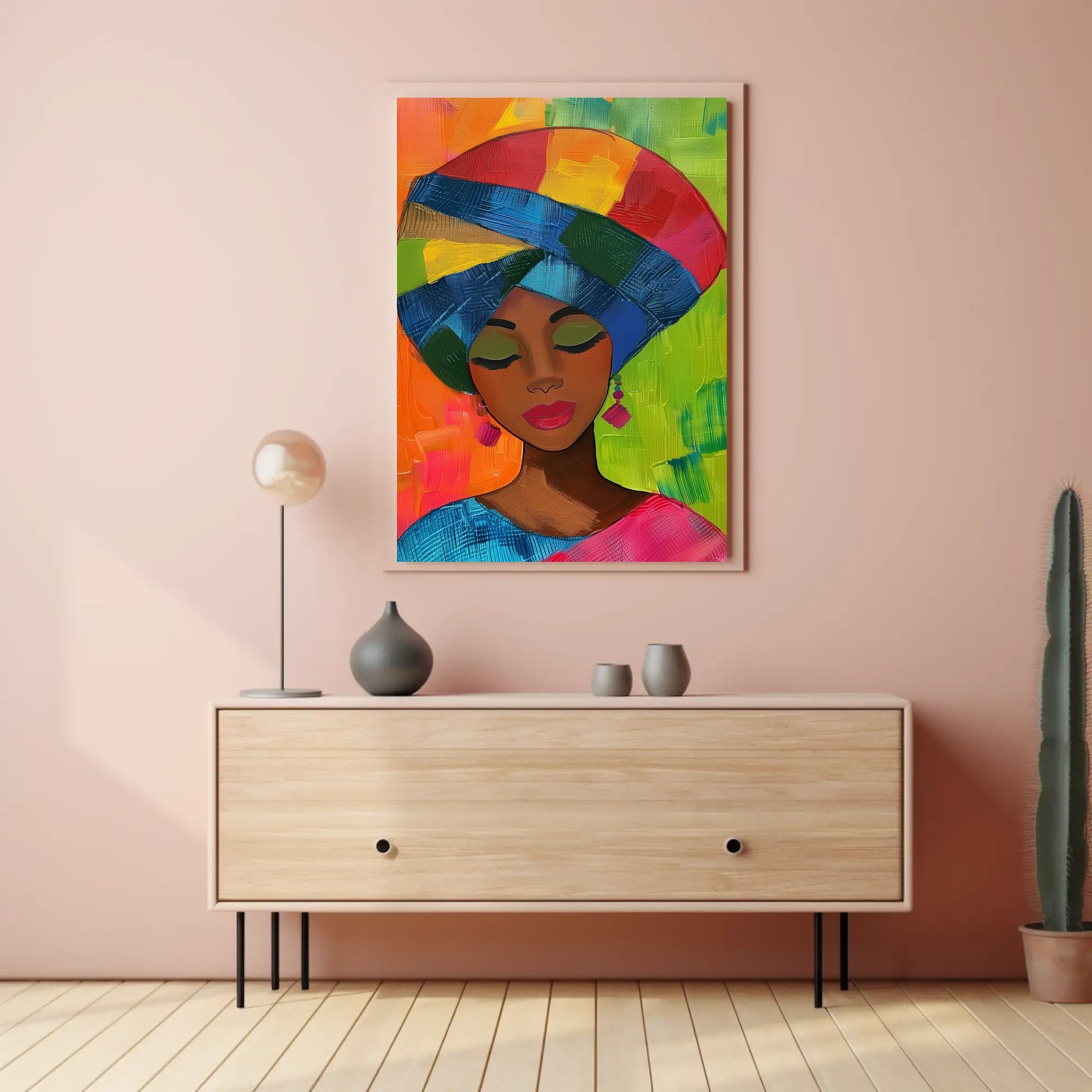 Colorful Woman Illustration with Abstract Background Artistic Poster PosterGoat