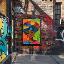 Colorful Woman Illustration with Abstract Background Artistic Poster PosterGoat