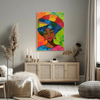 Colorful Woman Illustration with Abstract Background Artistic Poster PosterGoat