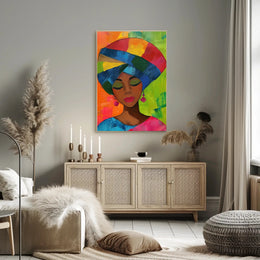 Colorful Woman Illustration with Abstract Background Artistic Poster PosterGoat