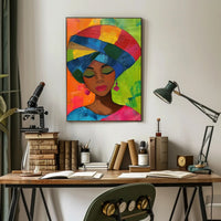 Colorful Woman Illustration with Abstract Background Artistic Poster PosterGoat