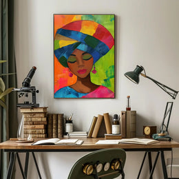 Colorful Woman Illustration with Abstract Background Artistic Poster PosterGoat