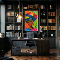 Colorful Woman Illustration with Abstract Background Artistic Poster PosterGoat