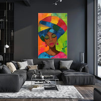 Colorful Woman Illustration with Abstract Background Artistic Poster PosterGoat