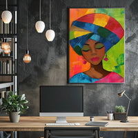 Colorful Woman Illustration with Abstract Background Artistic Poster PosterGoat