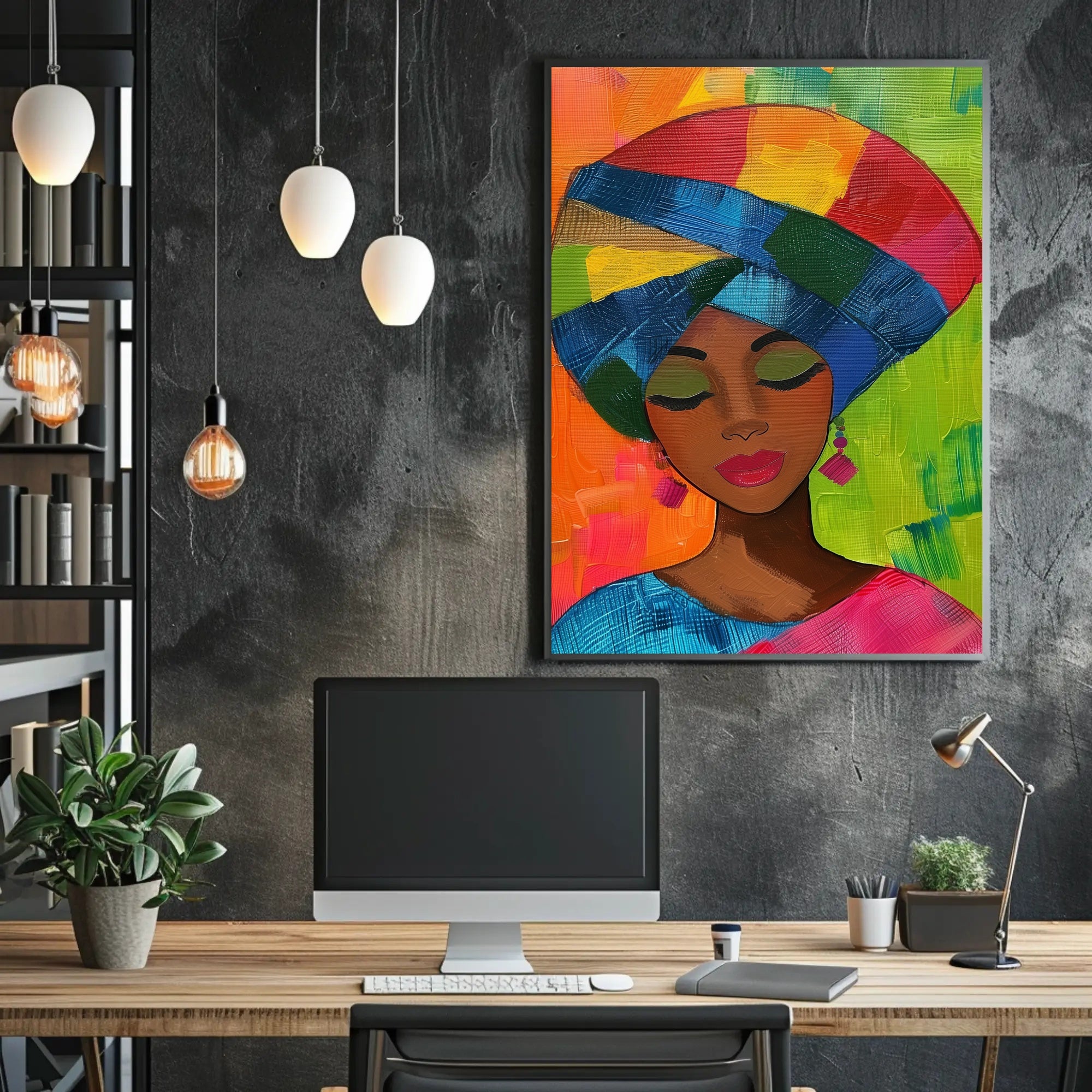 Colorful Woman Illustration with Abstract Background Artistic Poster PosterGoat