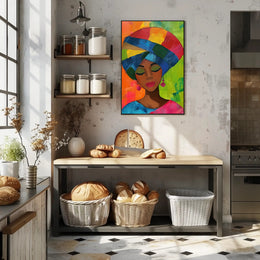 Colorful Woman Illustration with Abstract Background Artistic Poster PosterGoat