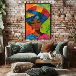 Colorful Woman Illustration with Abstract Background Artistic Poster PosterGoat