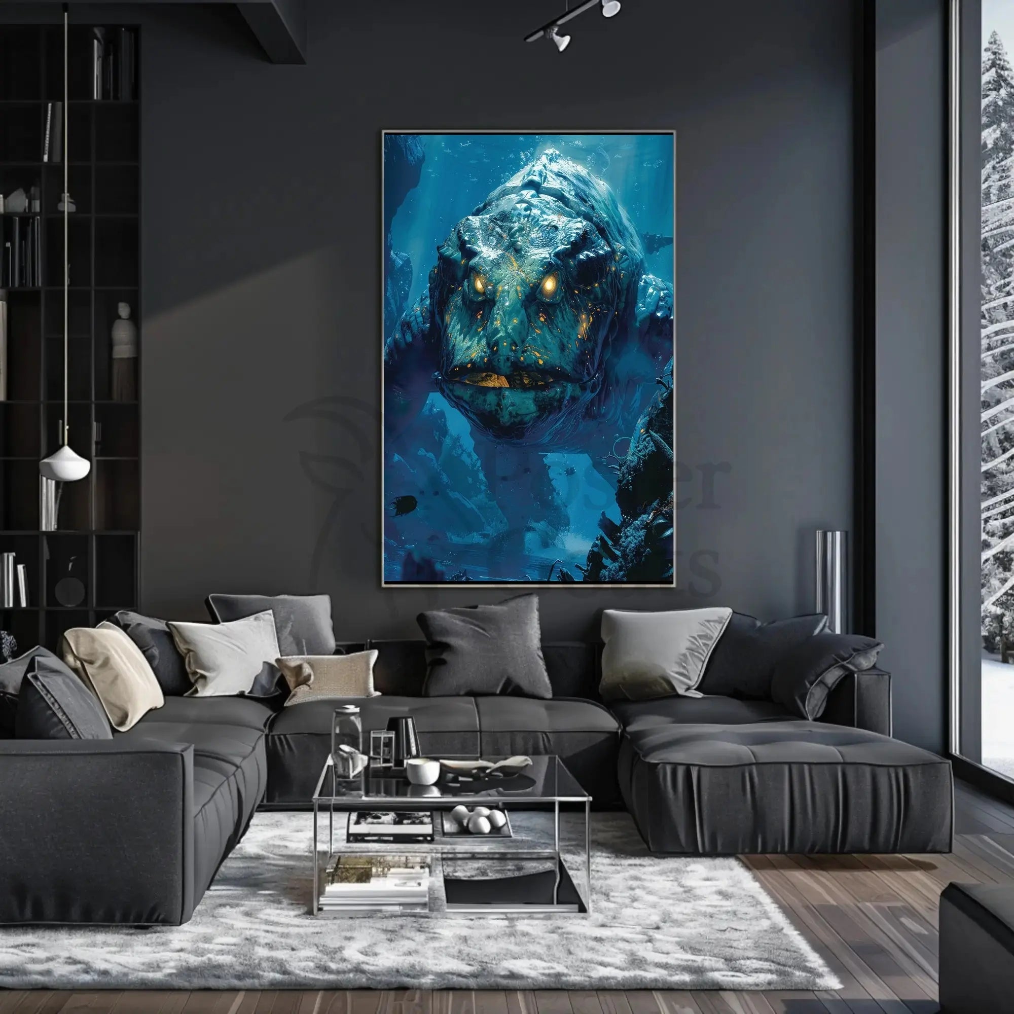 Colossal Mythical Sea Creature Futuristic Sci-Fi Poster PosterGoat