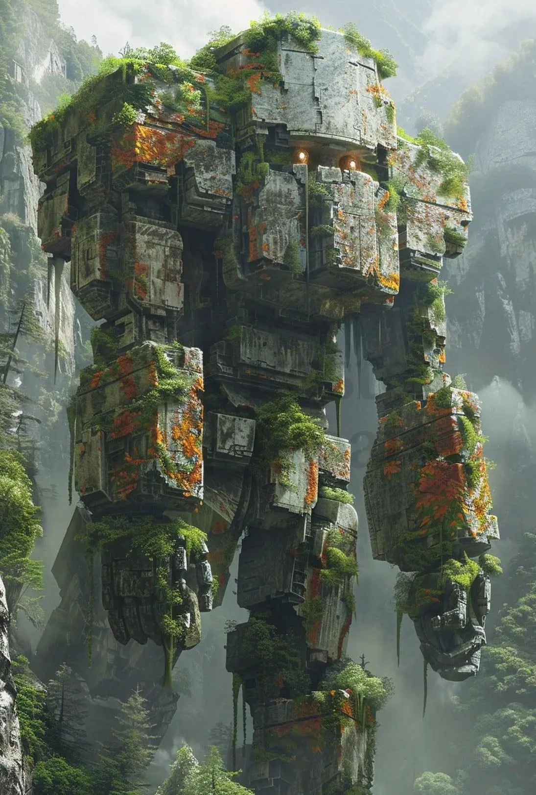 Colossal Robot Overlooking Nature Futuristic Sci-Fi Poster PosterGoat