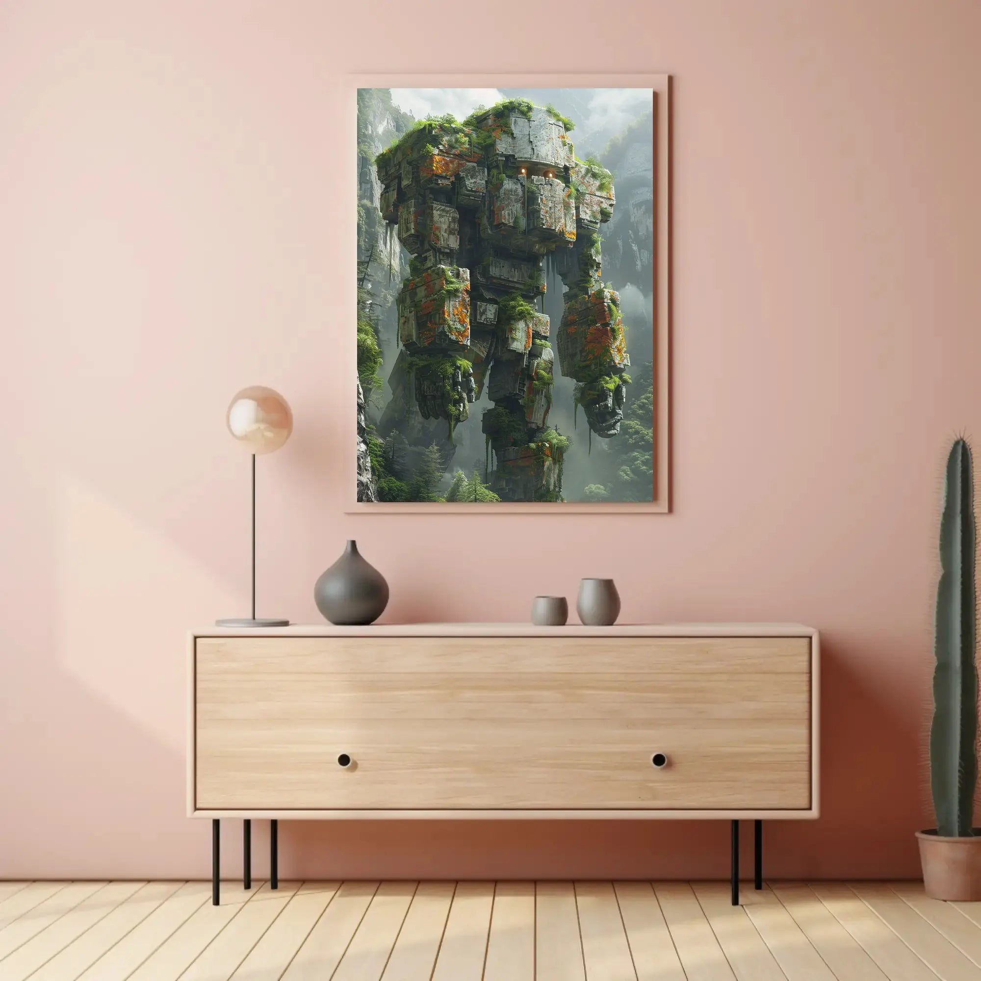 Colossal Robot Overlooking Nature Futuristic Sci-Fi Poster PosterGoat