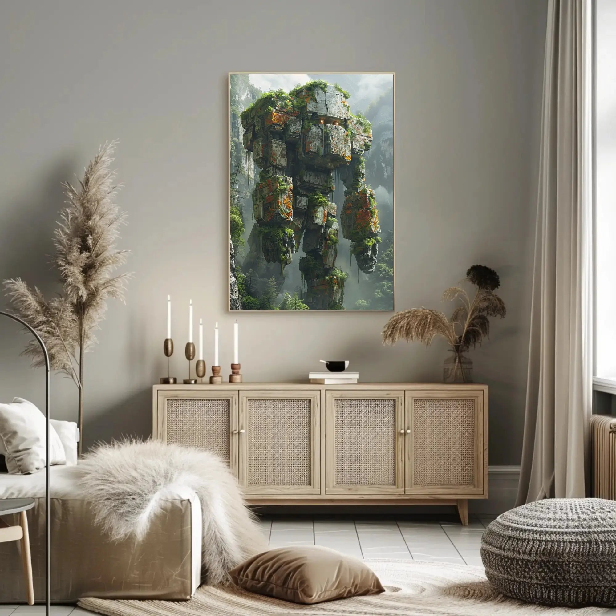 Colossal Robot Overlooking Nature Futuristic Sci-Fi Poster PosterGoat