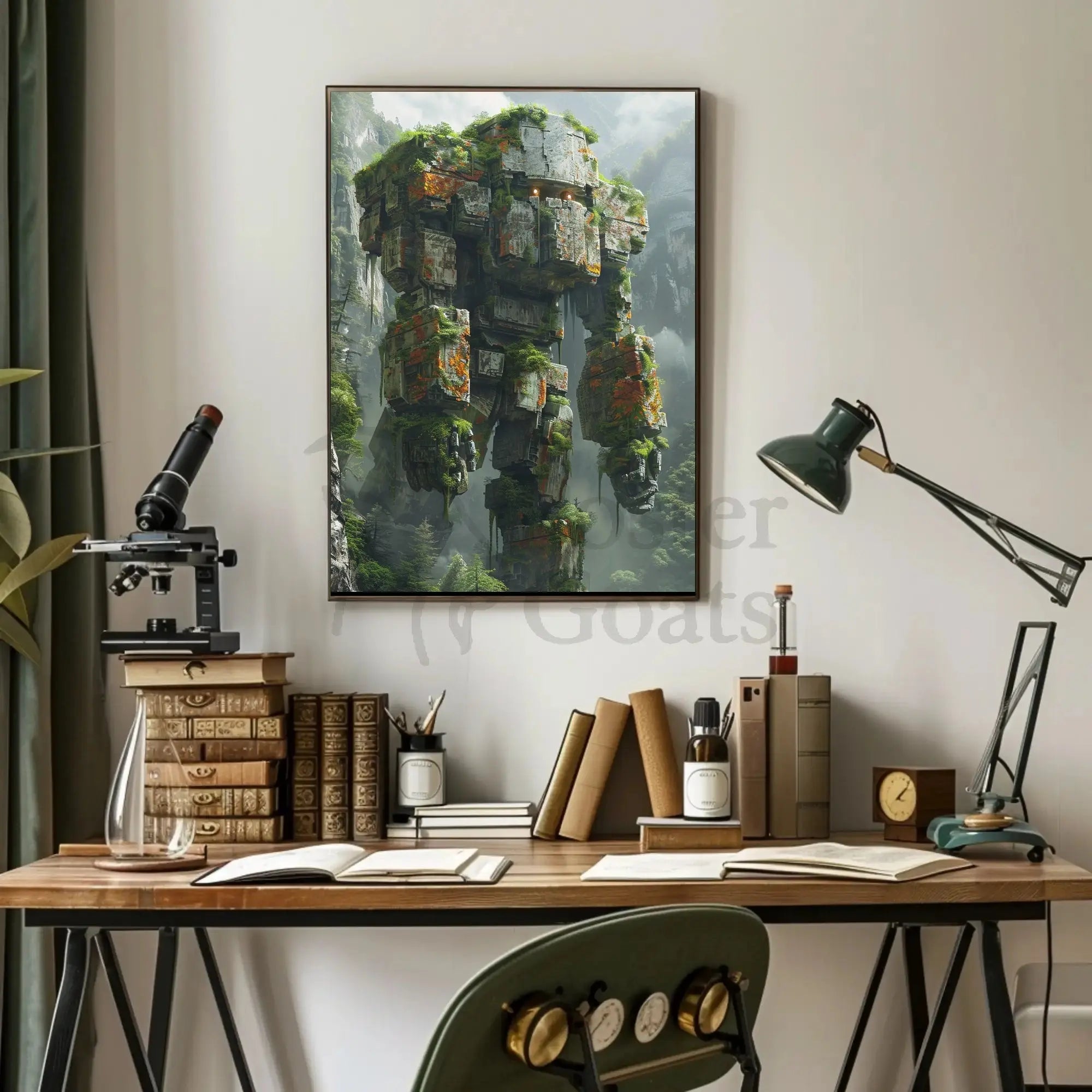 Colossal Robot Overlooking Nature Futuristic Sci-Fi Poster PosterGoat