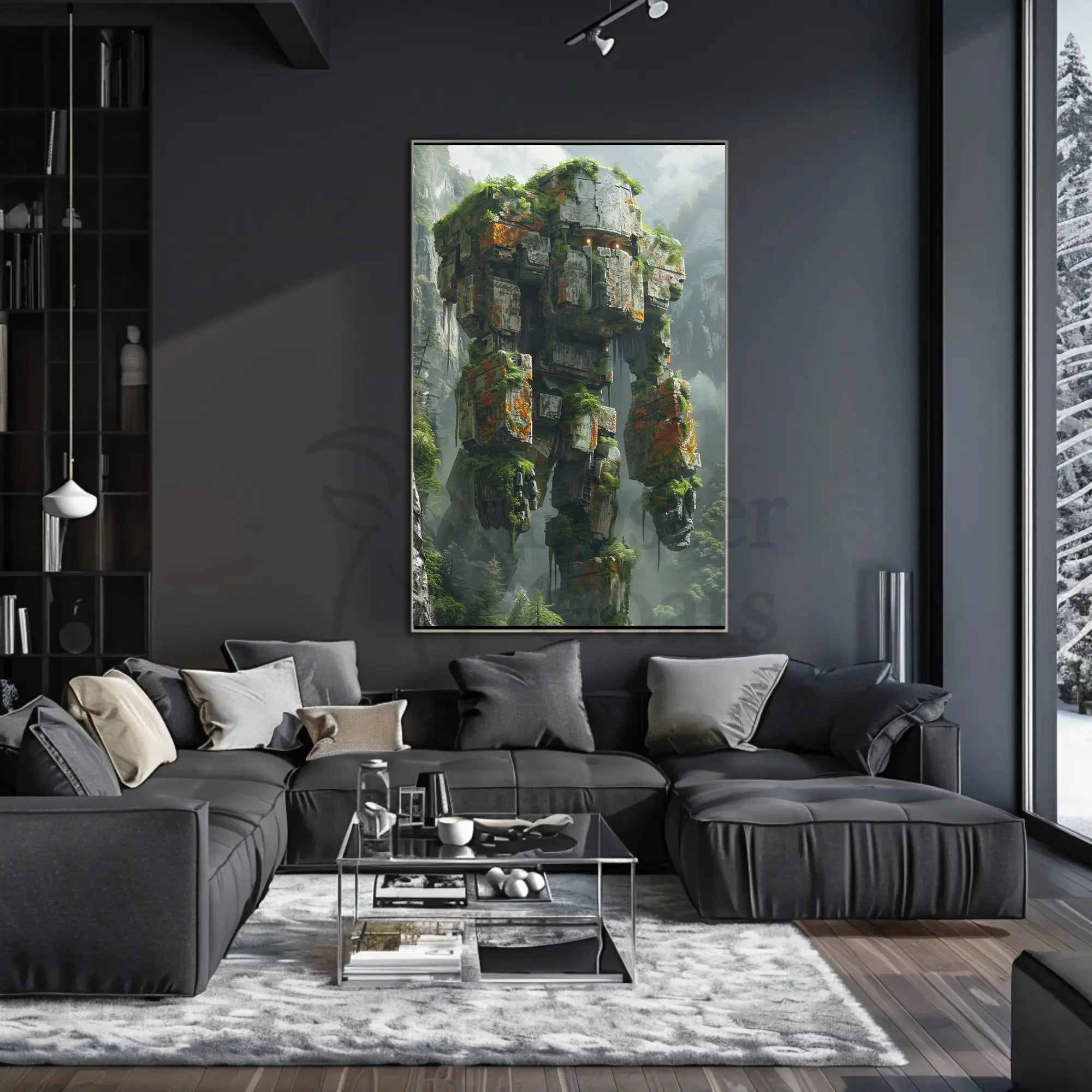 Colossal Robot Overlooking Nature Futuristic Sci-Fi Poster PosterGoat