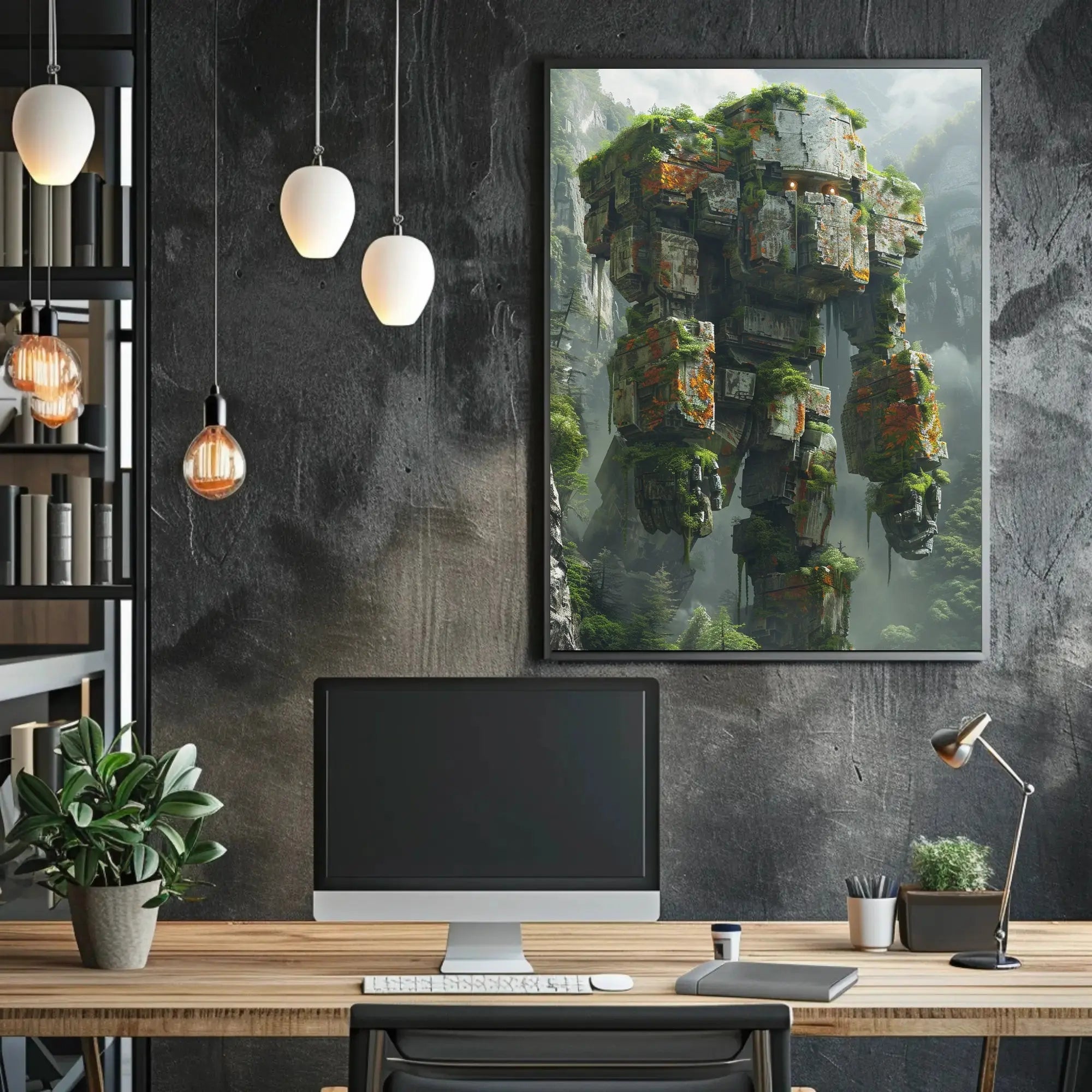 Colossal Robot Overlooking Nature Futuristic Sci-Fi Poster PosterGoat