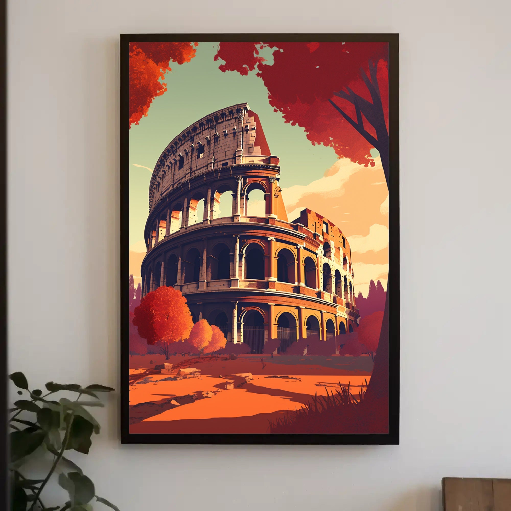 Colosseum Italy in Vibrant Autumn Travel Poster PosterGoat