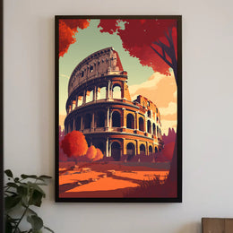 Colosseum Italy in Vibrant Autumn Travel Poster PosterGoat