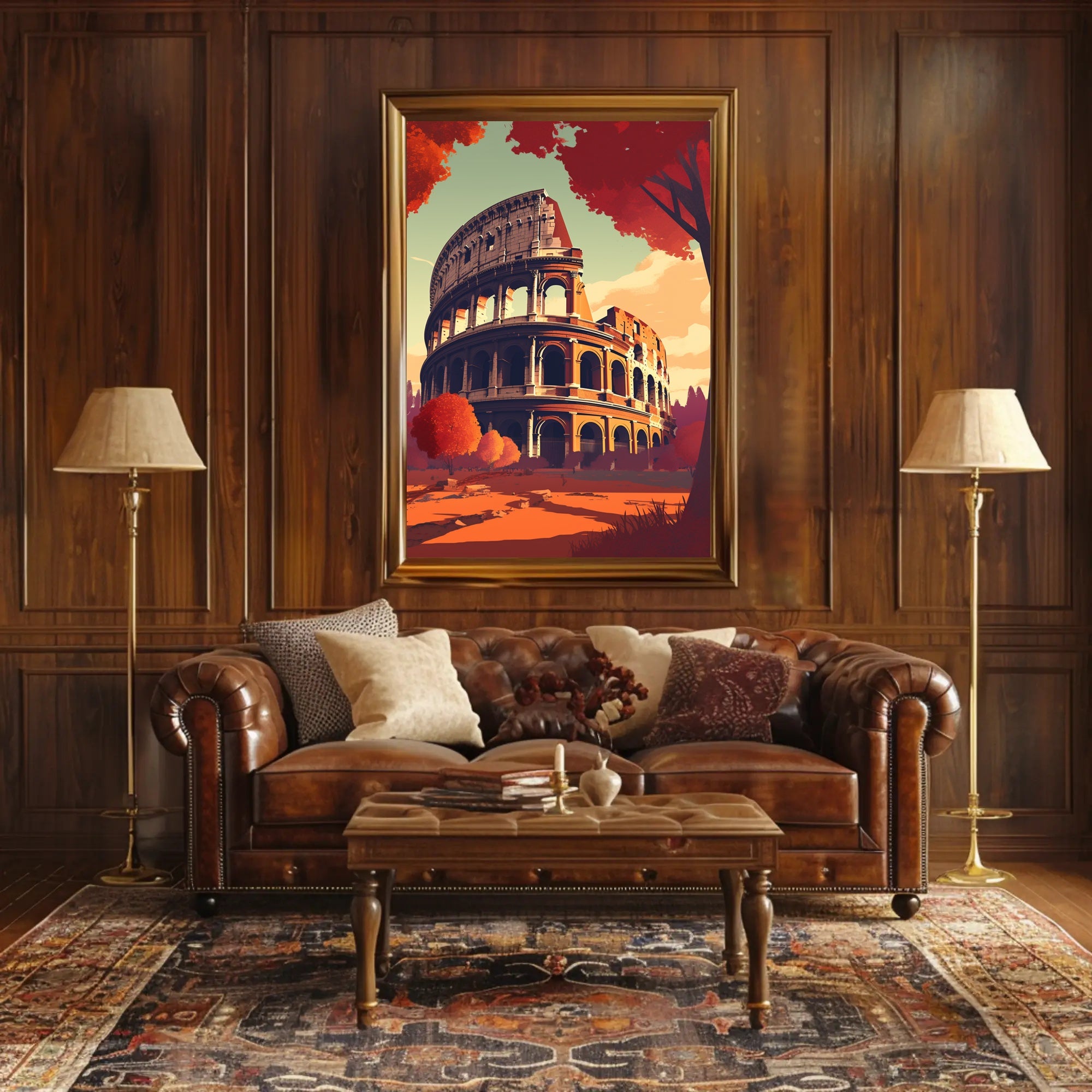 Colosseum Italy in Vibrant Autumn Travel Poster PosterGoat