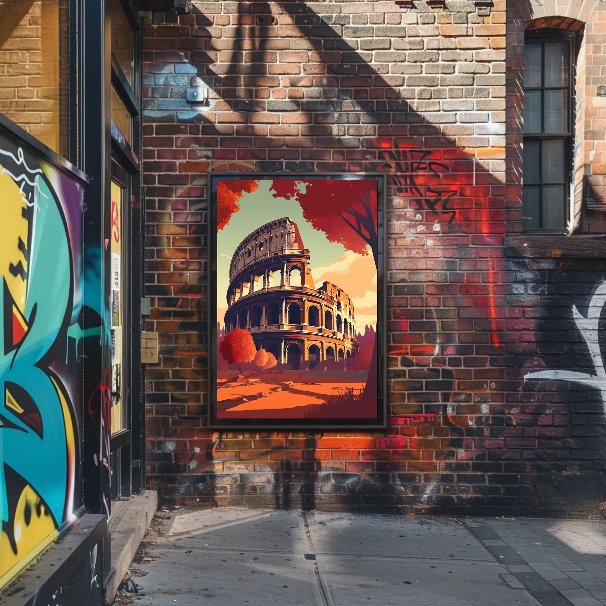 Colosseum Italy in Vibrant Autumn Travel Poster PosterGoat
